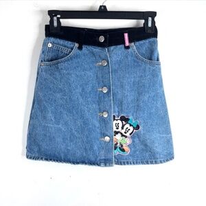 VTG Y2K Disney Mickey & Co Denim Skirt Girl 12 Embroidered Minnie Velvet Button